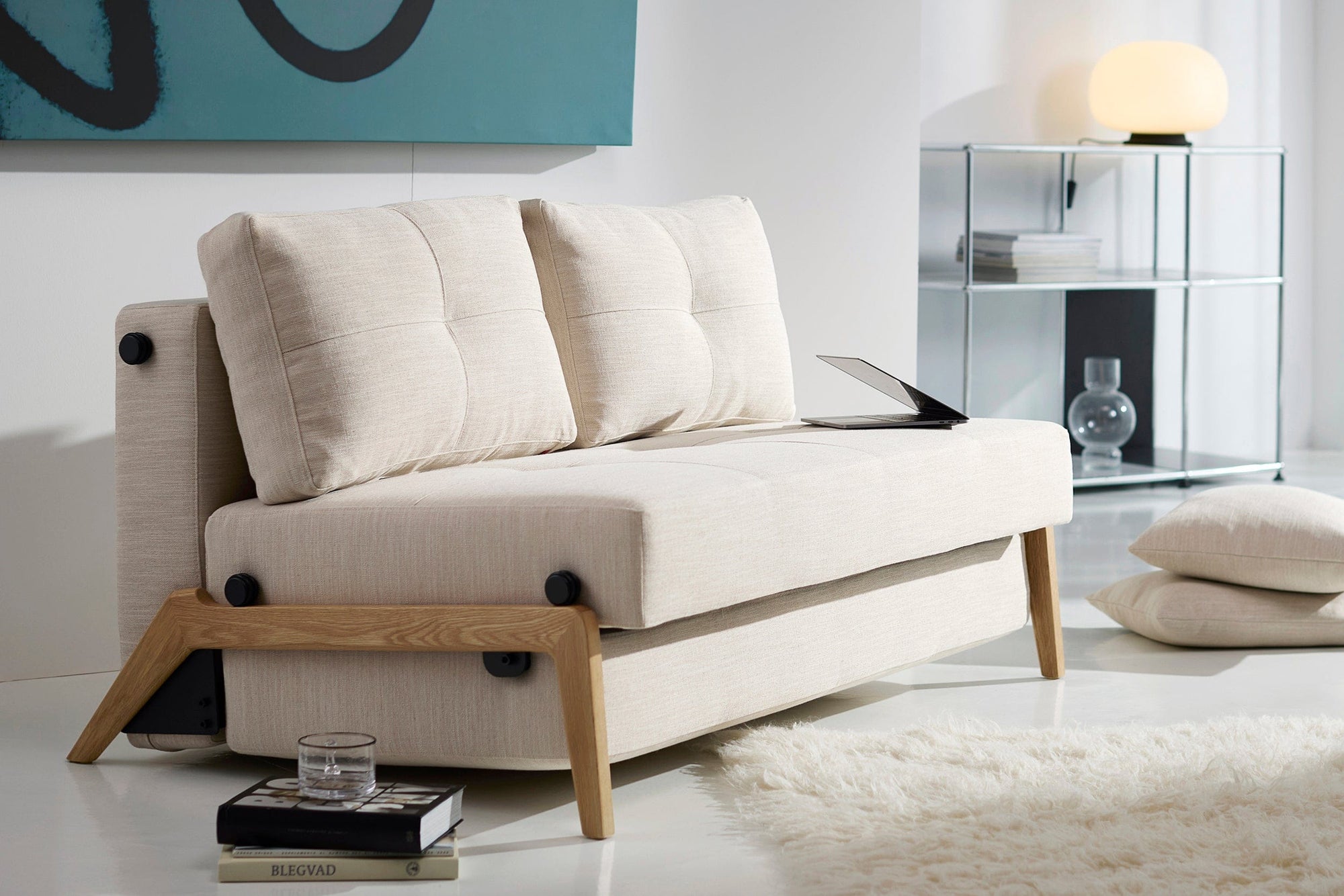 Innovation Living Cubed Full Size Sofa Bed With Wood Legs