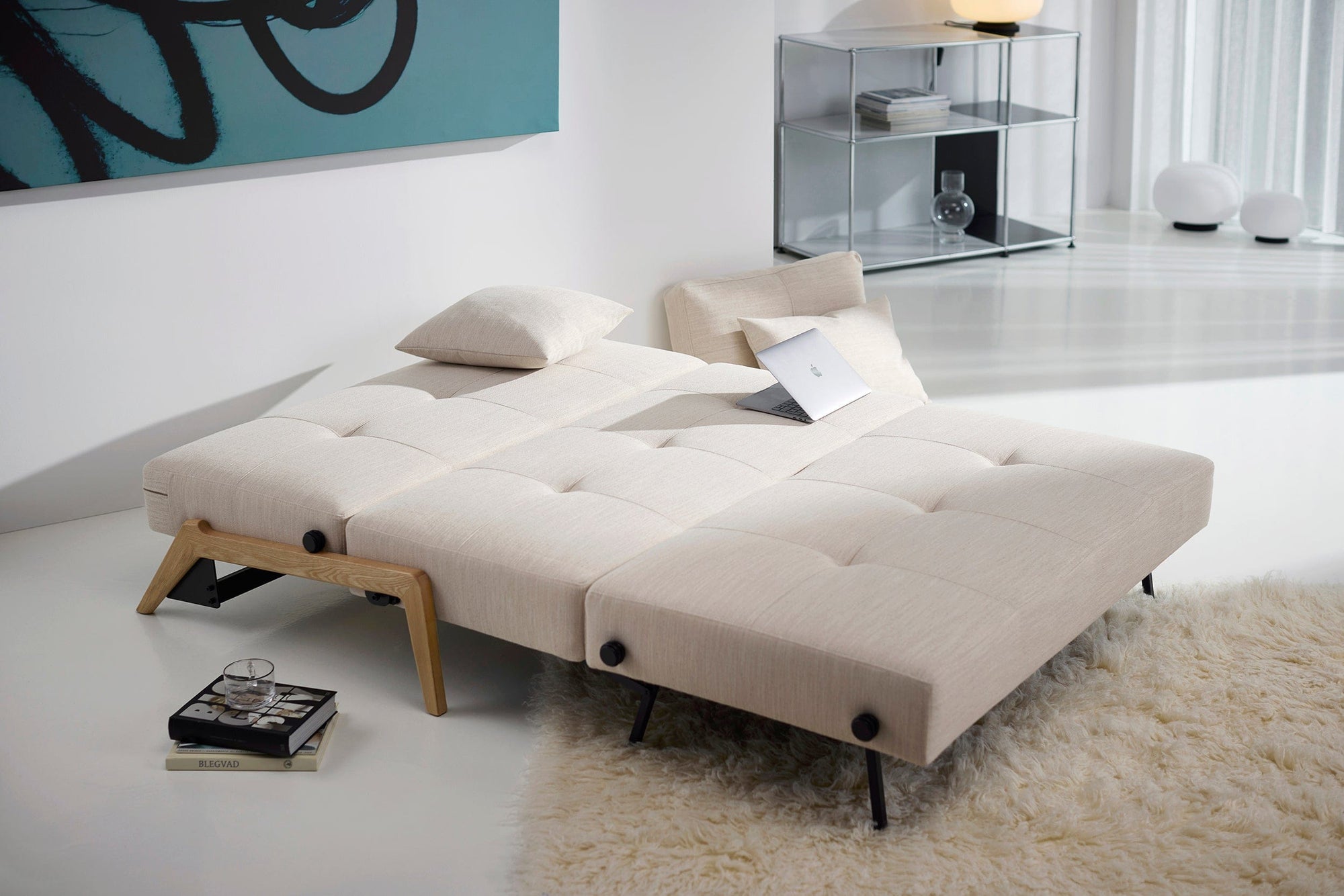 Innovation Living Cubed Queen Size Sofa Bed With Wood Legs